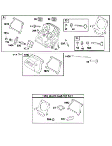 Cylinder Head, Gasket Set - Valve, Lubrication parts for Briggs & Stratton Engine 117432-0555-E1 from AppliancePartsPros.com