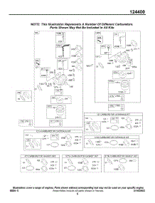 Carburetor, Kits / Gaskets - Carburetor parts for Briggs & Stratton Engine 124432-0115-E1 from AppliancePartsPros.com