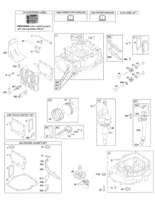 Camshaft, Crankshaft, Cylinder, Engine Sump, Kit / Gaskets, Lubrication, Piston Group, Valves parts for Briggs & Stratton Engine 128702-1722-E1 from AppliancePartsPros.com