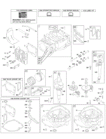 Cams, Crankshaft, Cylinder, Engine Sump, Kit / Gaskets, Lubrication, Piston Group, Valves parts for Briggs & Stratton Engine 12F702-1865-E1 from AppliancePartsPros.com