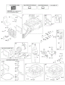 Cams, Crankshaft, Cylinder, Engine Sump, Kit / Gaskets, Lubrication, Piston Group, Valves parts for Briggs & Stratton Engine 12G702-0711-01 from AppliancePartsPros.com