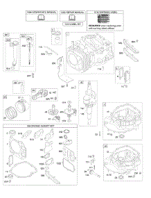 Cam, Crankcase Cover / Sump, Crankshaft, Cylinder, Oil Group, Piston Group parts for Briggs & Stratton Engine 12K602-0100-E1 from AppliancePartsPros.com