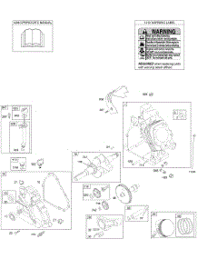 Camshaft, Crankcase Cover, Crankshaft, Cylinder, Lubrication, Operator's Manual, Piston / Rings / Connecting Rod, Warning Label parts for Briggs & Stratton Engine 204412-0130-E1 from AppliancePartsPros.com