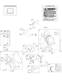 Camshaft, Crankcase Cover, Crankshaft, Cylinder, Lubrication, Operator's Manual, Piston / Rings / Connecting Rod, Warning Label parts for Briggs & Stratton Engine 20C414-0111-E1 from AppliancePartsPros.com