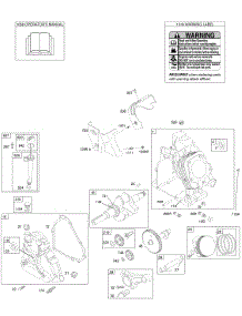 Camshaft, Crankcase Cover, Crankshaft, Cylinder, Lubrication, Operator's Manual, Piston / Rings / Connecting Rod, Warning Label parts for Briggs & Stratton Engine 20D414-0112-E1 from AppliancePartsPros.com