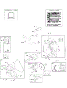 Camshaft, Crankcase Cover, Crankshaft, Cylinder, Lubrication, Operator's Manual, Piston / Rings / Connecting Rod, Warning Label parts for Briggs & Stratton Engine 20E412-0100-E1 from AppliancePartsPros.com