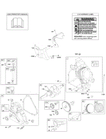 Camshaft, Crankcase Cover, Crankshaft, Cylinder, Lubrication, Operator's Manual, Piston / Rings / Connecting Rod, Warning Label parts for Briggs & Stratton Engine 20F412-0105-E1 from AppliancePartsPros.com