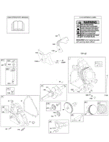 Camshaft, Crankcase Cover, Crankshaft, Cylinder, Lubrication, Operator's Manual, Piston / Rings / Connecting Rod, Warning Label parts for Briggs & Stratton Engine 20G414-0111-E1 from AppliancePartsPros.com