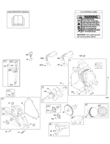 Camshaft, Crankcase Cover, Crankshaft, Cylinder, Lubrication, Operator's Manual, Piston / Rings / Connecting Rod, Warning Label parts for Briggs & Stratton Engine 210417-0134-E1 from AppliancePartsPros.com