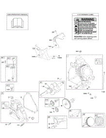 Camshaft, Crankcase Cover, Crankshaft, Cylinder, Lubrication, Operator's Manual, Piston / Rings / Connecting Rod, Warning Label parts for Briggs & Stratton Engine 21A112-0100-E1 from AppliancePartsPros.com