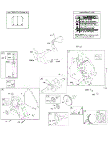 Camshaft, Crankcase Cover, Crankshaft, Cylinder, Lubrication, Operator's Manual, Piston / Rings / Connecting Rod, Warning Label parts for Briggs & Stratton Engine 21A414-0133-E1 from AppliancePartsPros.com