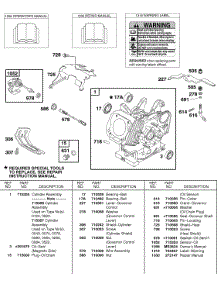Oil Sensor Group, Operator's Manual, Repair Manual, Warning Label parts for Briggs & Stratton Engine 235432-0122-01 from AppliancePartsPros.com