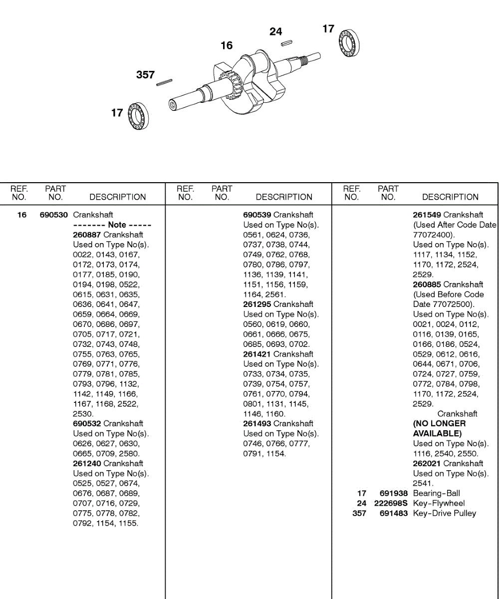 Parts for Briggs & Stratton 243432-0734-99: Crankshaft Parts ...