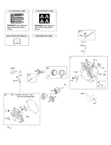 Camshaft, Crankcase Cover, Crankshaft, Cylinder, Lubrication, Operator's Manual, Piston / Rings / Connecting Rod, Warning Label parts for Briggs & Stratton Engine 25D137-0001-H1 from AppliancePartsPros.com