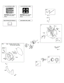 Camshaft, Crankcase Cover, Crankshaft, Cylinder, Exhaust Bracket, Operator's Manual, Piston / Rings / Connecting Rod, Warning Label parts for Briggs & Stratton Engine 25P132-0001-G1 from AppliancePartsPros.com