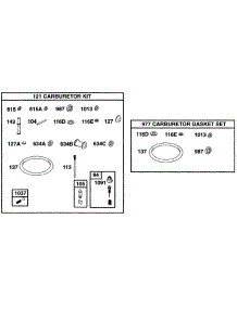 Carburetor Kits parts for Briggs & Stratton Engine 290777-0107-01 from AppliancePartsPros.com