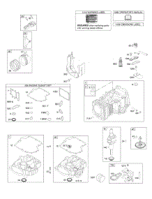 Camshaft, Crankshaft, Cylinder, Engine Sump, Gasket Set - Engine, Operator's Manual, Piston, Rings, Connecting Rod, Warning Label parts for Briggs & Stratton Engine 31E577-0135-E1 from AppliancePartsPros.com