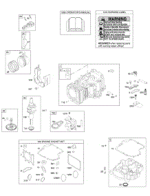 Camshaft, Crankshaft, Cylinder, Engine Sump, Gasket Set - Engine, Operator's Manual, Piston, Rings, Connecting Rod, Warning Label parts for Briggs & Stratton Engine 31N807-0440-E1 from AppliancePartsPros.com