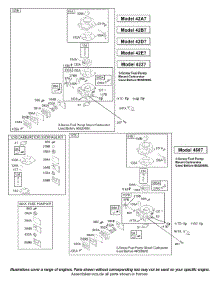 Carburetor parts for Briggs & Stratton Engine 42D707-1280-01 from AppliancePartsPros.com