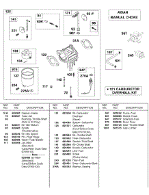 Carburetor, Aisan Manual Choke parts for Briggs & Stratton Engine 430447-0105-A1 from AppliancePartsPros.com