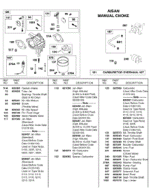 Carburetor, Aisan Manual Choke parts for Briggs & Stratton Engine 580447-0305-E2 from AppliancePartsPros.com