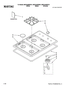 Cooktop, Burner And Grate Parts parts for Maytag Gas Cooktop MGC5430BDC21 from AppliancePartsPros.com