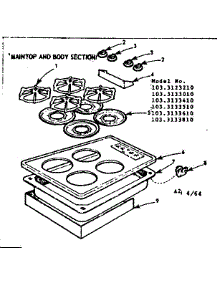 Maintop And Body Section parts for Kenmore Gas Range 103.3133610 (1033133610, 103 3133610) from AppliancePartsPros.com