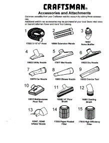 Accessories / Attachments parts for Craftsman Wet/Dry Vacuum 113177260 from AppliancePartsPros.com
