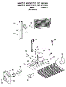 Unit parts for Kenmore Refrigerator 363.9631583 (3639631583, 363 9631583) from AppliancePartsPros.com