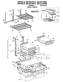 Shelf parts for Kenmore Refrigerator 363.9719615 (3639719615, 363 9719615) from AppliancePartsPros.com