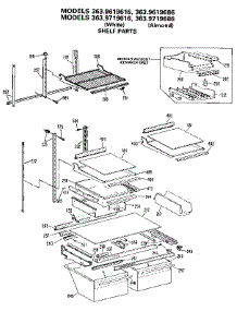 Shelf parts for Kenmore Refrigerator 363.9719686 (3639719686, 363 9719686) from AppliancePartsPros.com