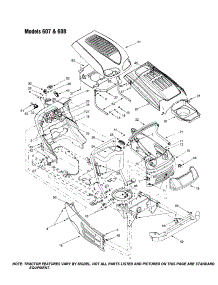 Hood / Grille - 607 And 608 parts for Mtd Front-Engine Lawn Tractor 609 from AppliancePartsPros.com