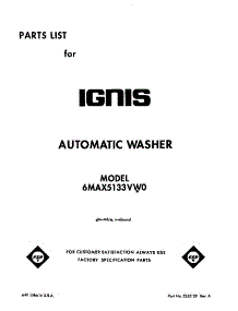 Front Cover parts for Whirlpool Washer 6MAX5133VW0 from AppliancePartsPros.com