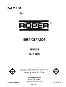 Front Cover parts for Roper Top-Mount Refrigerator 8617*0B from AppliancePartsPros.com