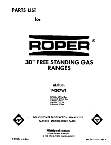 Front Cover parts for Roper Gas Range F4307*1 from AppliancePartsPros.com