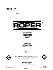 Front Cover parts for Roper Electric Range F5007*1 from AppliancePartsPros.com