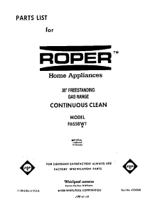 Front Cover parts for Roper Gas Range F6558*1 from AppliancePartsPros.com
