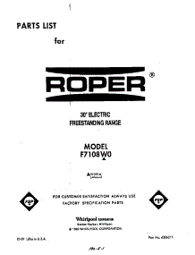 Front Cover parts for Roper Electric Range F7108*0 from AppliancePartsPros.com