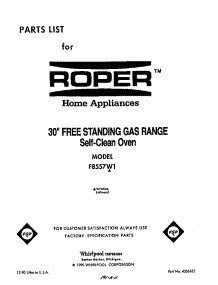 Front Cover parts for Roper Gas Range F8557*1 from AppliancePartsPros.com