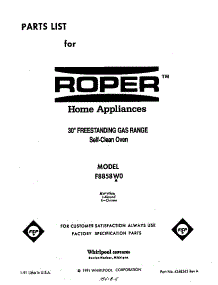 Front Cover parts for Roper Gas Range F8858*0 from AppliancePartsPros.com