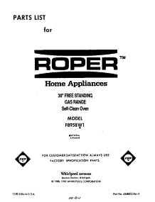Front Cover parts for Roper Gas Range F8958*1 from AppliancePartsPros.com