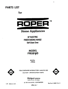 Front Cover parts for Roper Electric Range F9858*0 from AppliancePartsPros.com