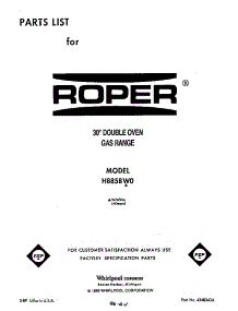 Front Cover parts for Roper Gas Range H8858*0 from AppliancePartsPros.com