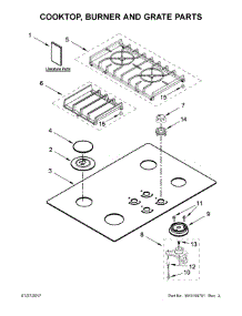 Cooktop, Burner And Grate Parts parts for Kitchenaid Gas Cooktop KGCC506RBL07 from AppliancePartsPros.com