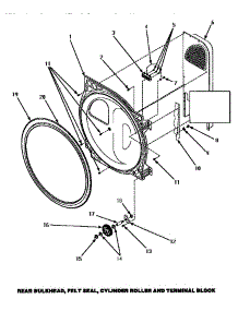 Rear Bulkhead, Felt Seal, Cylinder Roller & Terminal Block (Le4207l / P1178402wl) (Le4207w / P1178402ww) (Le4507l / P1163611wl) (Le4507w / P1163610ww) (Le4607l / P1163615wl) (Le4607w / P1163614ww) (Le8507w / P1163605ww) (Le8607w / P1163618ww) (Lem427l / P1178403wl) (Lem427 parts for Amana Dryer LEM427L/P1178403WL from AppliancePartsPros.com