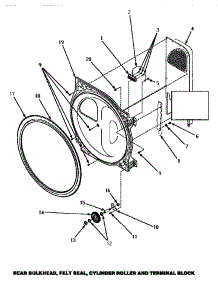 Rear Bulkhead, Felt Seal, Cylinder Roller & Terminal Block (Cg8409w / Pcg8409w) (Lg4429l / P1158901wl) (Lg4429w / P1158901ww) (Lg8329w / Plg8329w) (Lg8459w / Plg8459w) parts for Amana Dryer LG4429W/P1158901WW from AppliancePartsPros.com