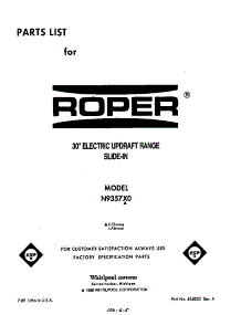 Front Cover parts for Roper Electric Range N9357*0 from AppliancePartsPros.com