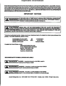 Important Notices parts for Amana Top-Mount Refrigerator TW18S2W-P1194401WW from AppliancePartsPros.com