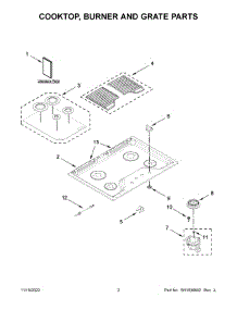 Cooktop, Burner And Grate Parts parts for Whirlpool Gas Cooktop WCG55US0HB05 from AppliancePartsPros.com
