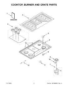 Cooktop, Burner And Grate Parts parts for Whirlpool Gas Cooktop WCG55US6HB05 from AppliancePartsPros.com
